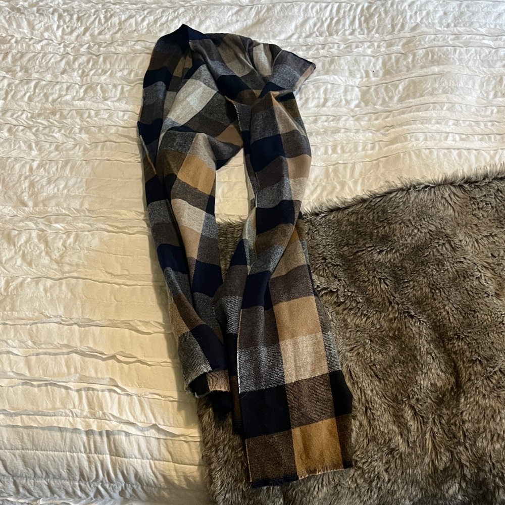 Indigo Checkered Men's Scarf in Black, Brown, and Gray